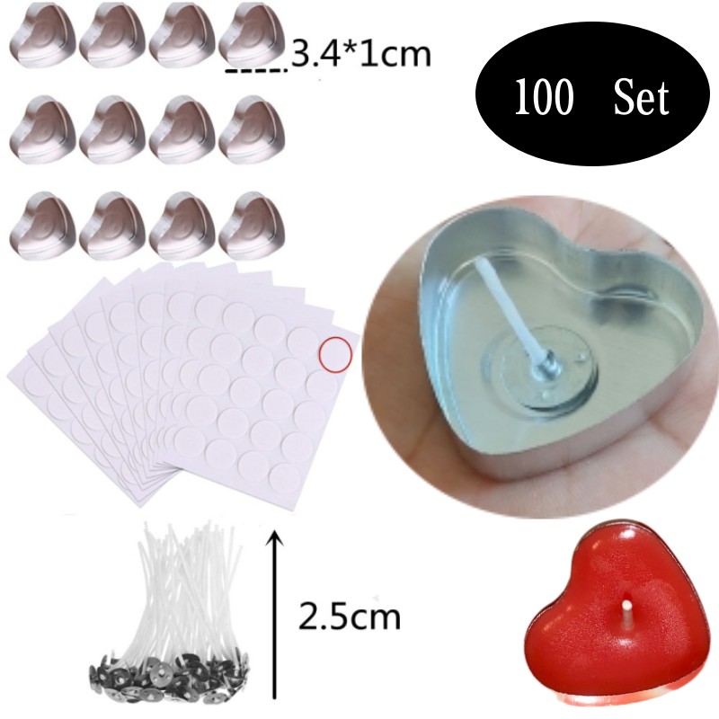 Candle Making Set - 100 Sets herzförmige leere Aluminium-Teelichtkerzen, Wachsdosen,
