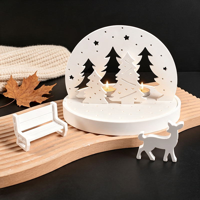 Candle Making Set - Weihnachts-Elch-Teelichthalter-Silikonformen, 3D-Harz-Gips-Tablett-Form-Set, DIY-Winterszene-Lampensockel-Bastelwerkzeug-Set
