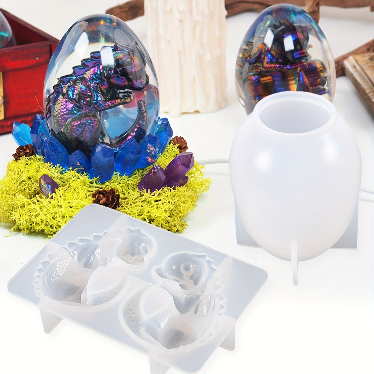 Candle Making Set - Silikon-Drachen-Ei-Formen, 2-teiliges Set, Dinosaurier-Ei-Gussformen aus Kunstharz